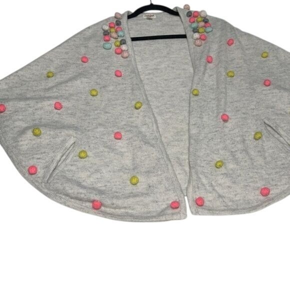 Cat & Jack L/XL Gray Cardigan With Colorful Pom Poms Cozy Knit Made From Recycle - Picture 1 of 9